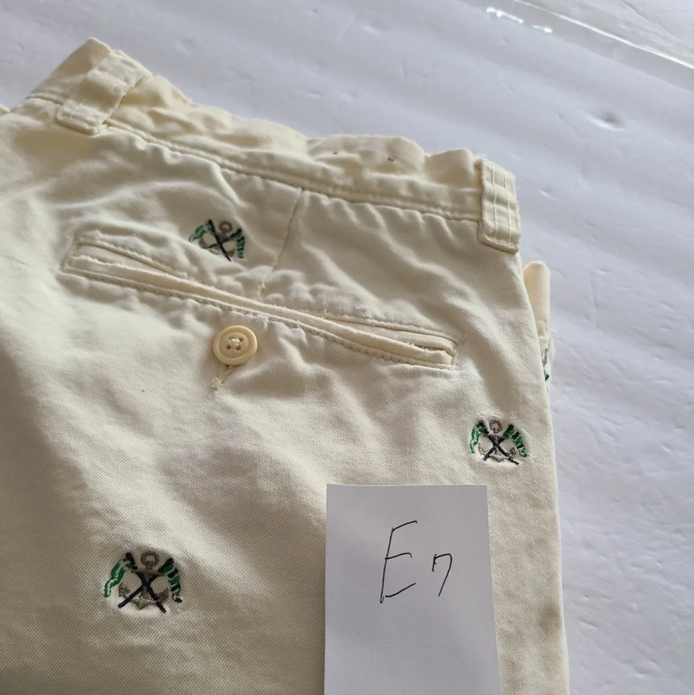 J.Crew Broken In Regular Fit Men's Cream Embroidered Anchors Shorts Sz.35